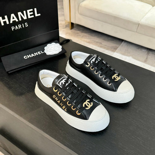 BIG-HEAD COOKIE SHOES IN BLACK MIX WHITE LAMBSKIN