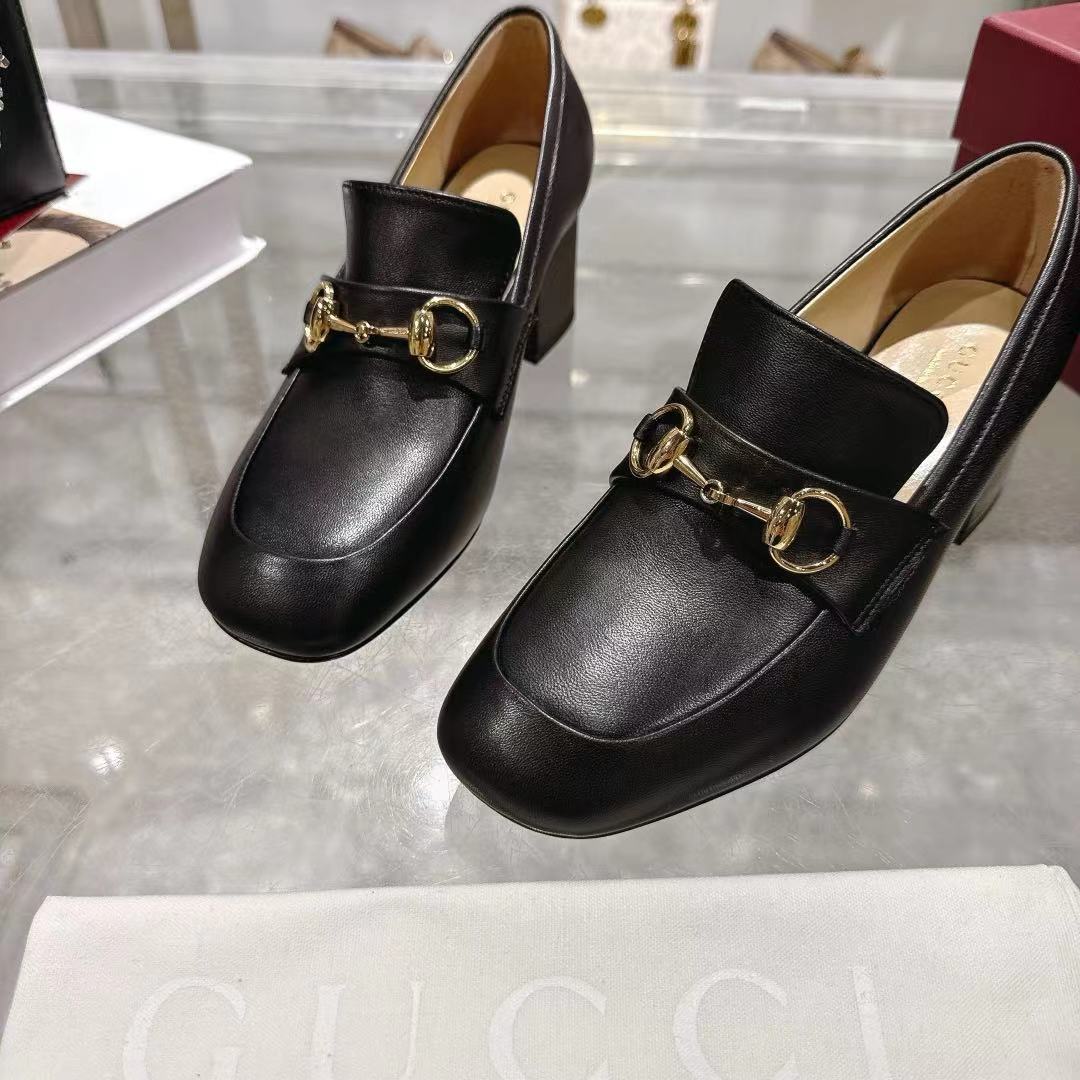 GG Women's Loafer Pump 55mm Horsebit Black  Soft Cowhide 502606