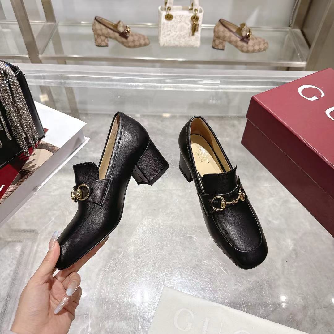 GG Women's Loafer Pump 55mm Horsebit Black  Soft Cowhide 502606
