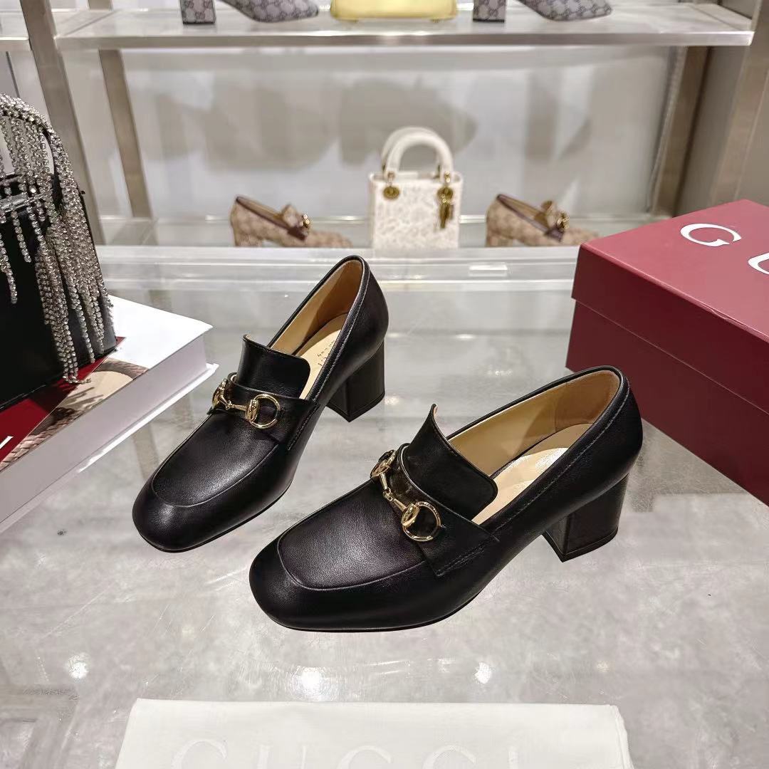 GG Women's Loafer Pump 55mm Horsebit Black  Soft Cowhide 502606