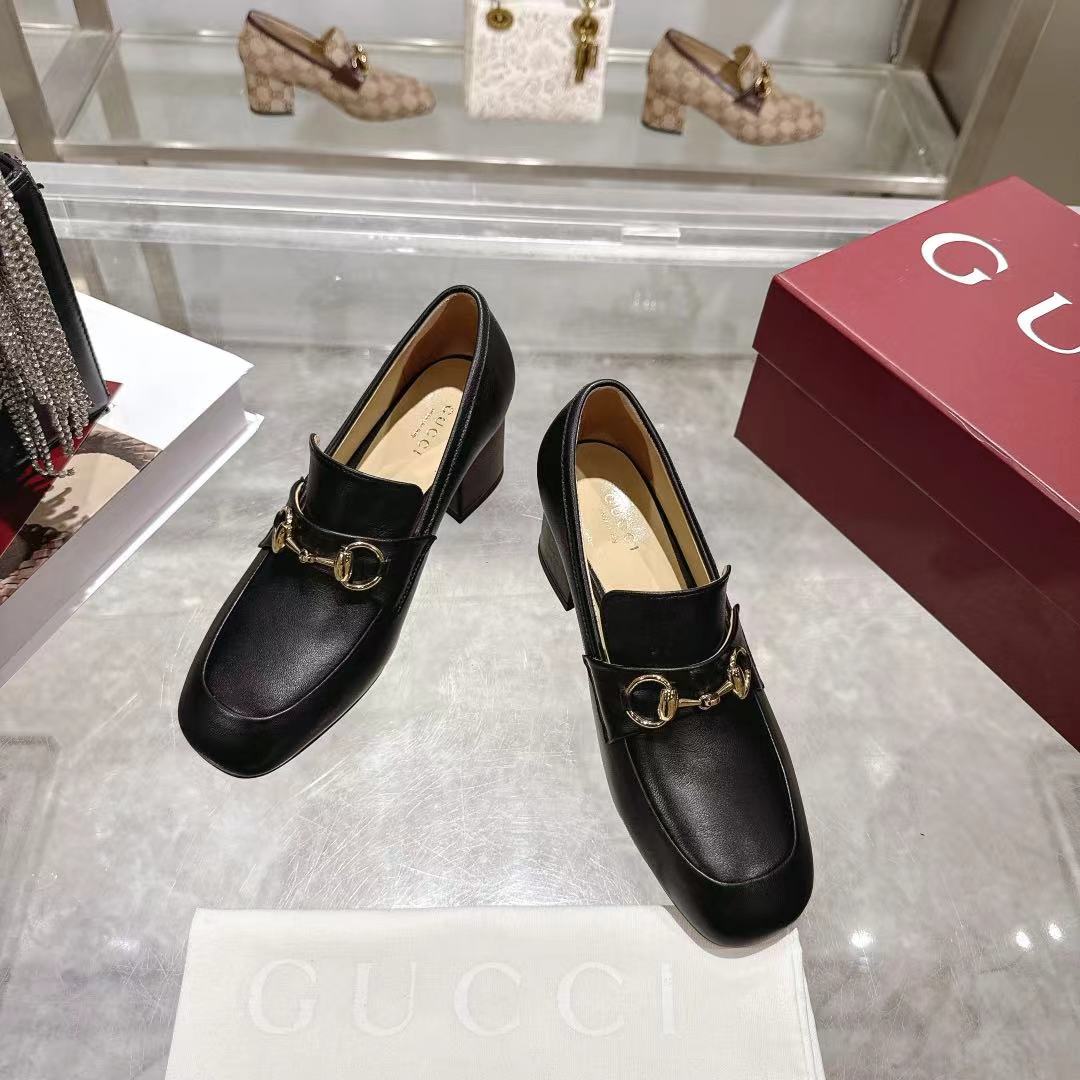 GG Women's Loafer Pump 55mm Horsebit Black  Soft Cowhide 502606