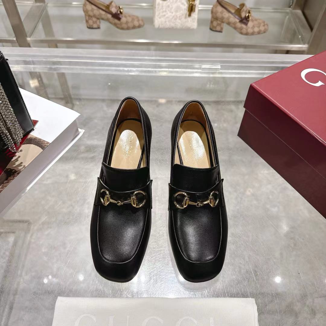 GG Women's Loafer Pump 55mm Horsebit Black  Soft Cowhide 502606