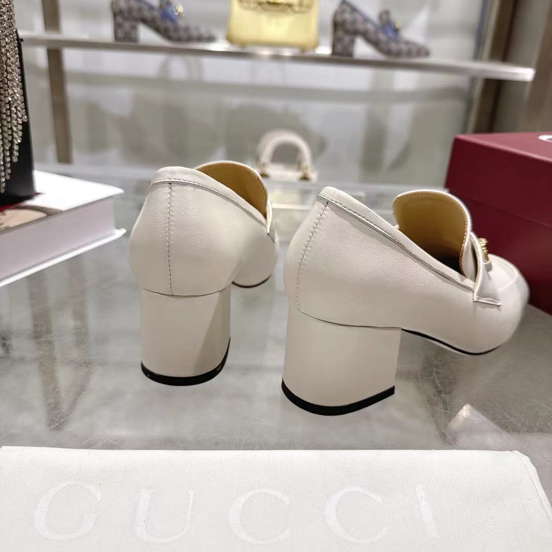 GG Women's Loafer Pump 55mm Horsebit Ivory  Soft Cowhide 502607