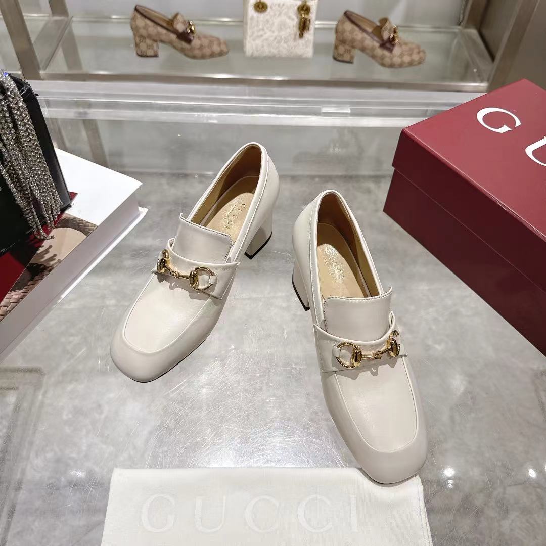 GG Women's Loafer Pump 55mm Horsebit Ivory  Soft Cowhide 502607