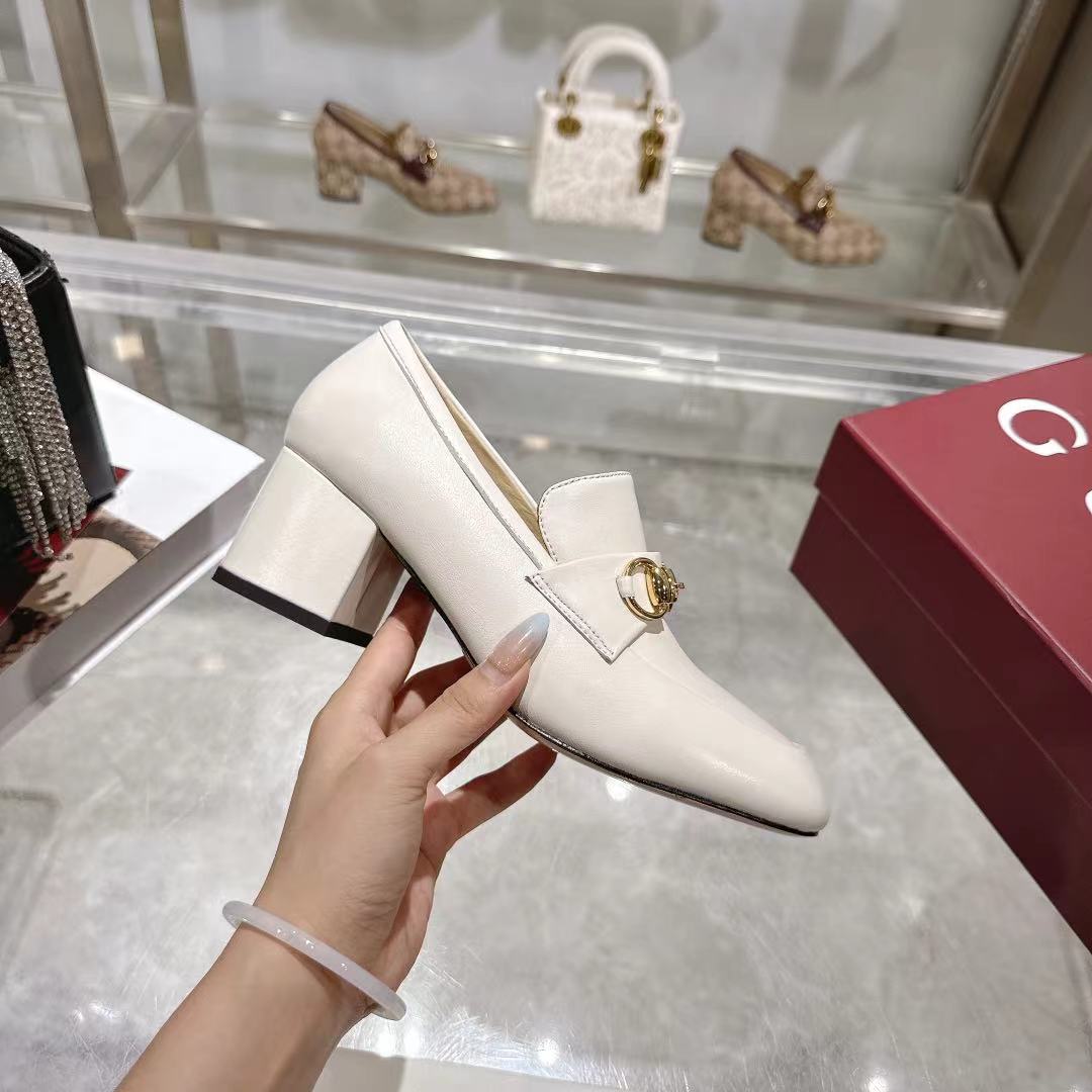 GG Women's Loafer Pump 55mm Horsebit Ivory  Soft Cowhide 502607