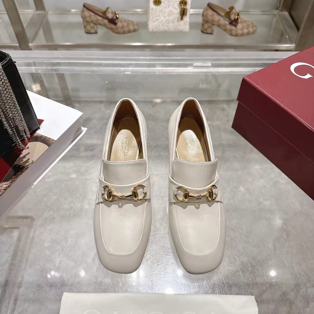 GG Women's Loafer Pump 55mm Horsebit Ivory  Soft Cowhide 502607