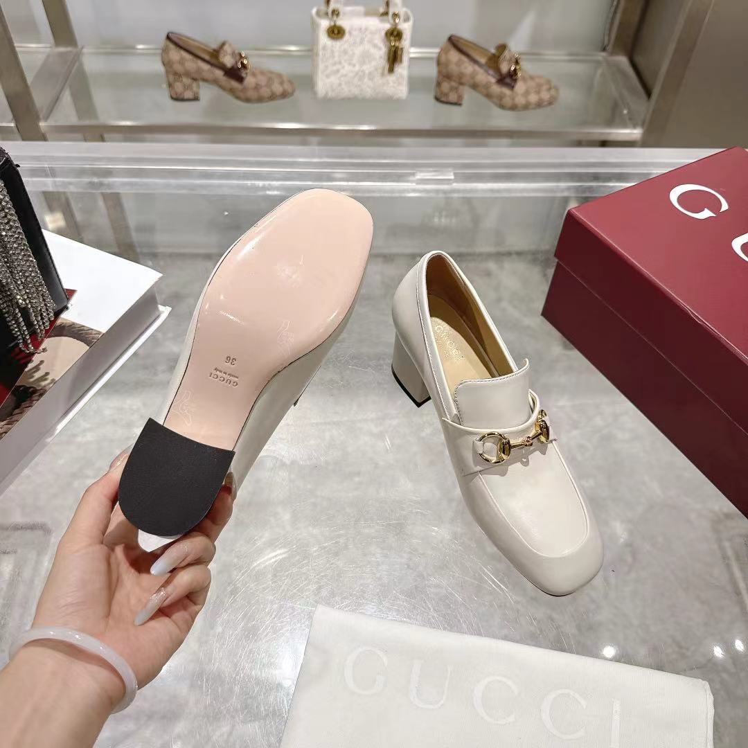 GG Women's Loafer Pump 55mm Horsebit Ivory  Soft Cowhide 502607