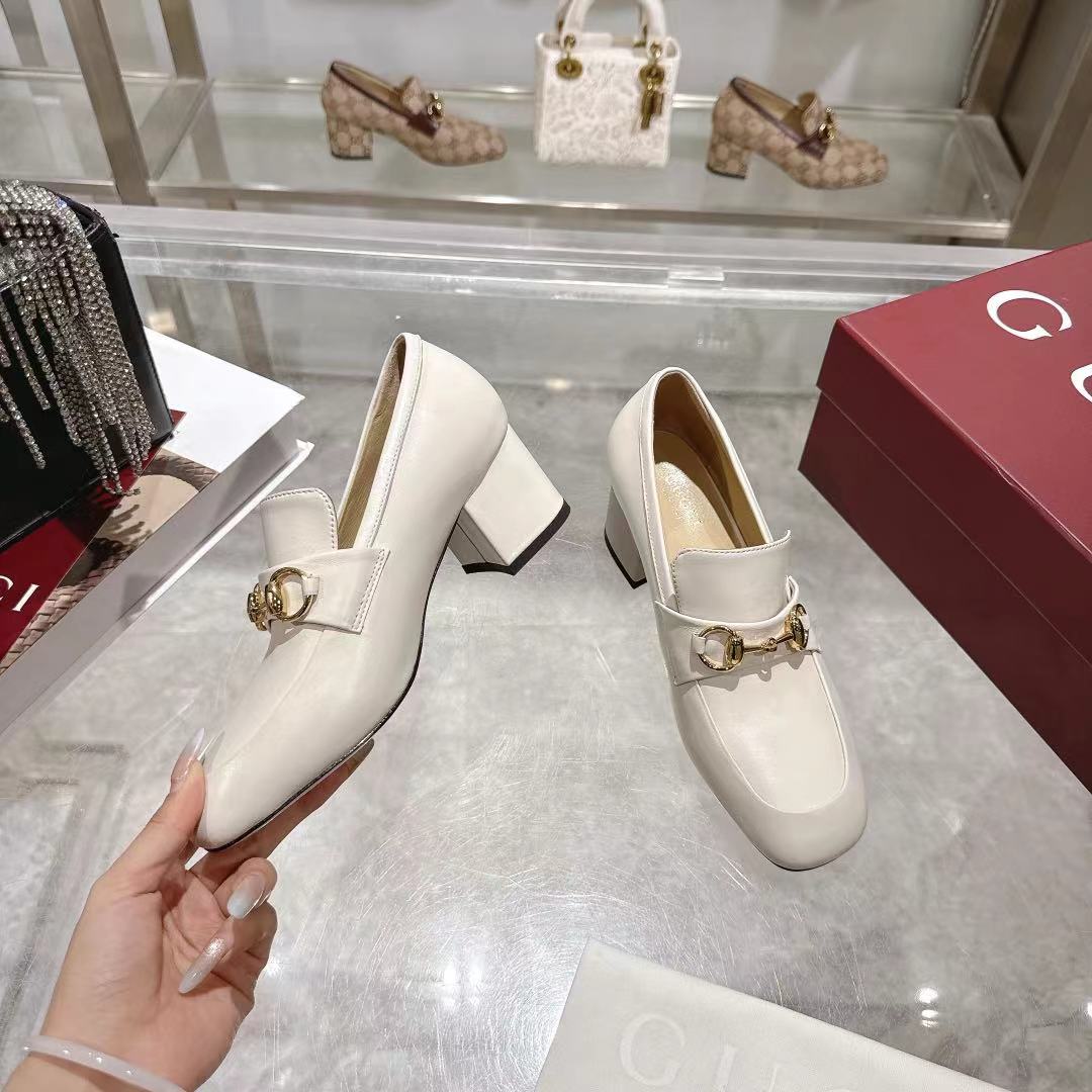 GG Women's Loafer Pump 55mm Horsebit Ivory  Soft Cowhide 502607