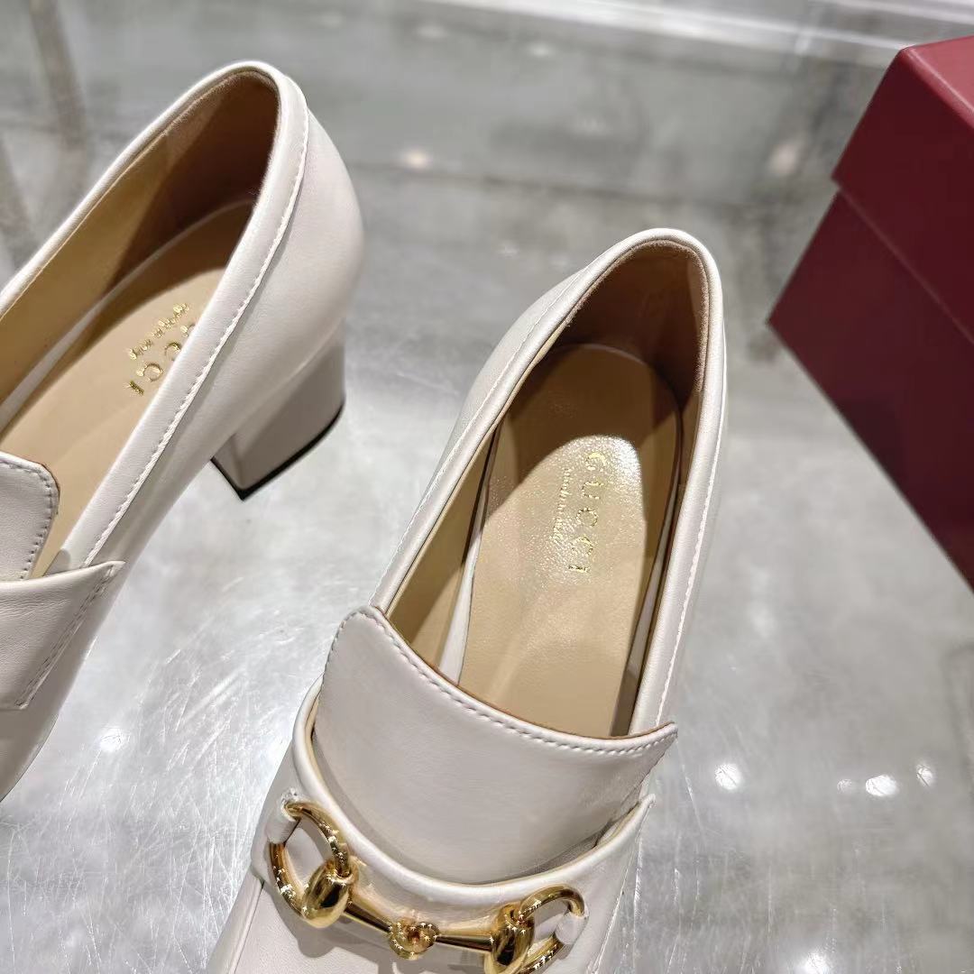 GG Women's Loafer Pump 55mm Horsebit Ivory  Soft Cowhide 502607