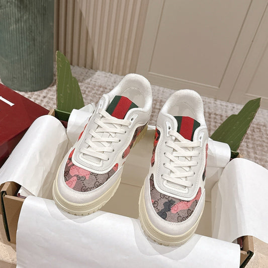 GG Re-Web Sneakers White Black Light Pink Calfskin 584475