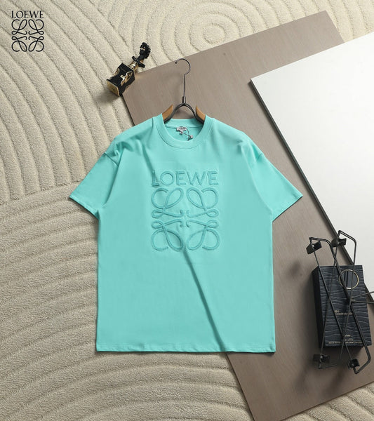 Loewe Men Logo Loose-Fit T-Shirt Light Blue Cotton