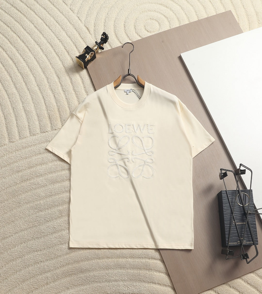 Loewe Men Logo Loose-Fit T-Shirt Cream Cotton