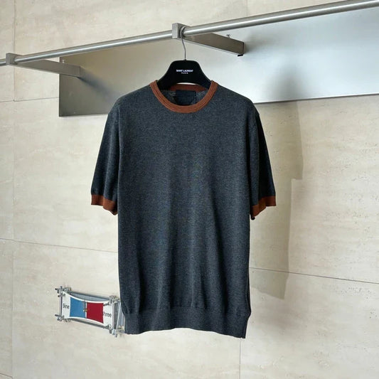 PRA 2026 Men's Short-Sleeve T-Shirt Dark Grey Caramel Knit Fabric