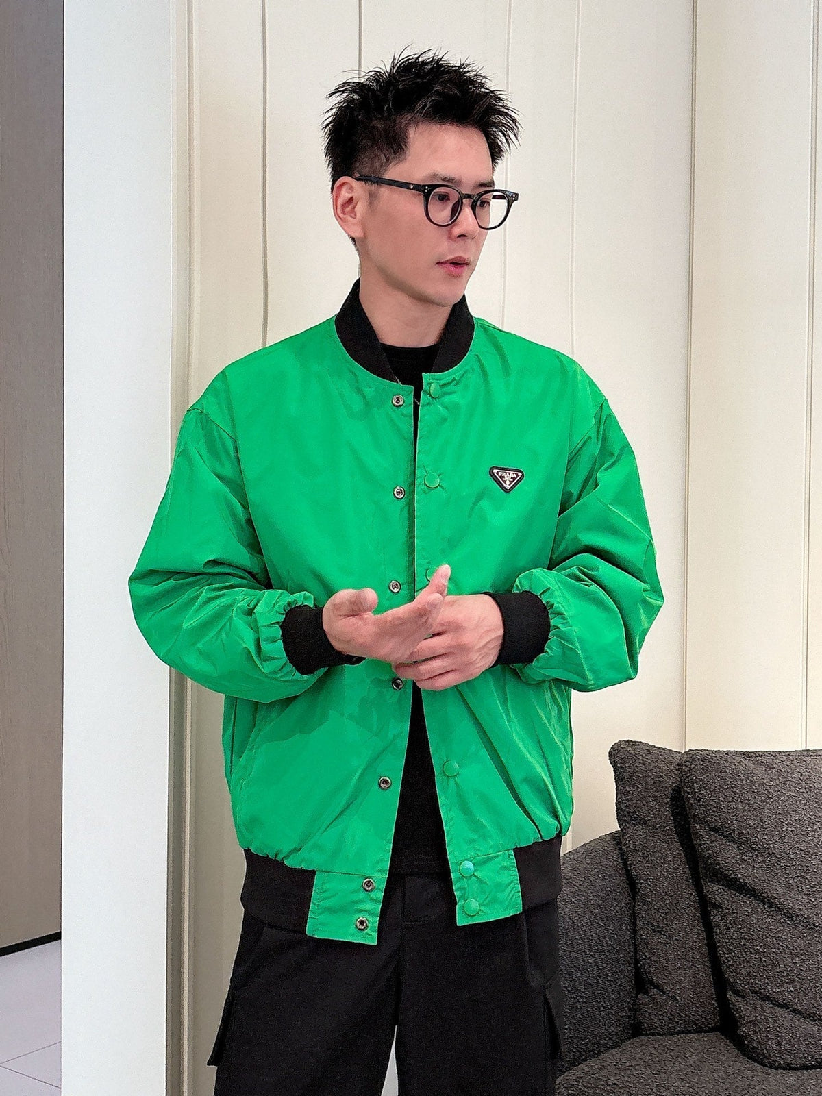 Prada Men’s Reversible Bomber Jacket Re-Nylon Cotton Fleece