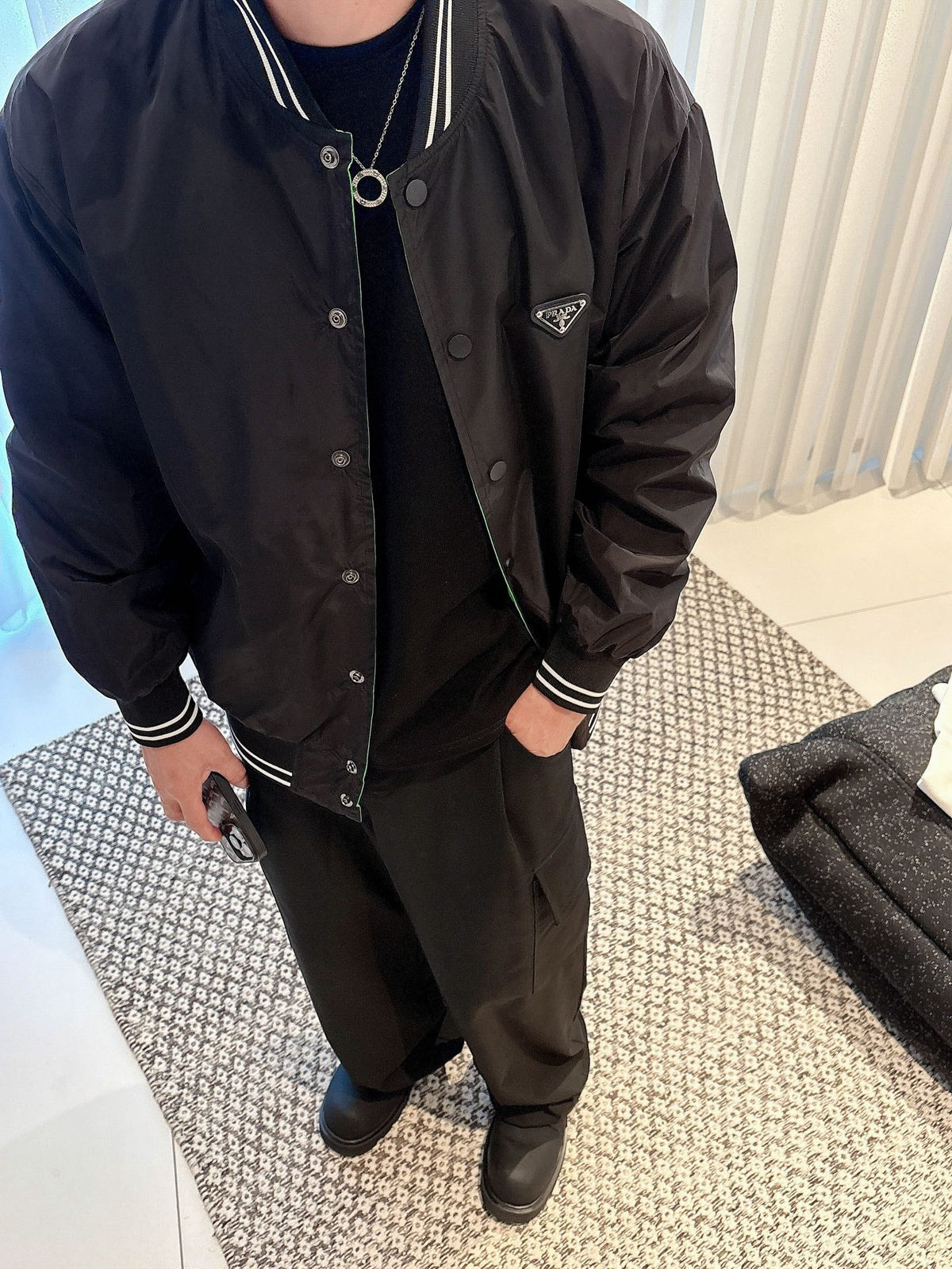 Prada Men’s Reversible Bomber Jacket Re-Nylon Cotton Fleece