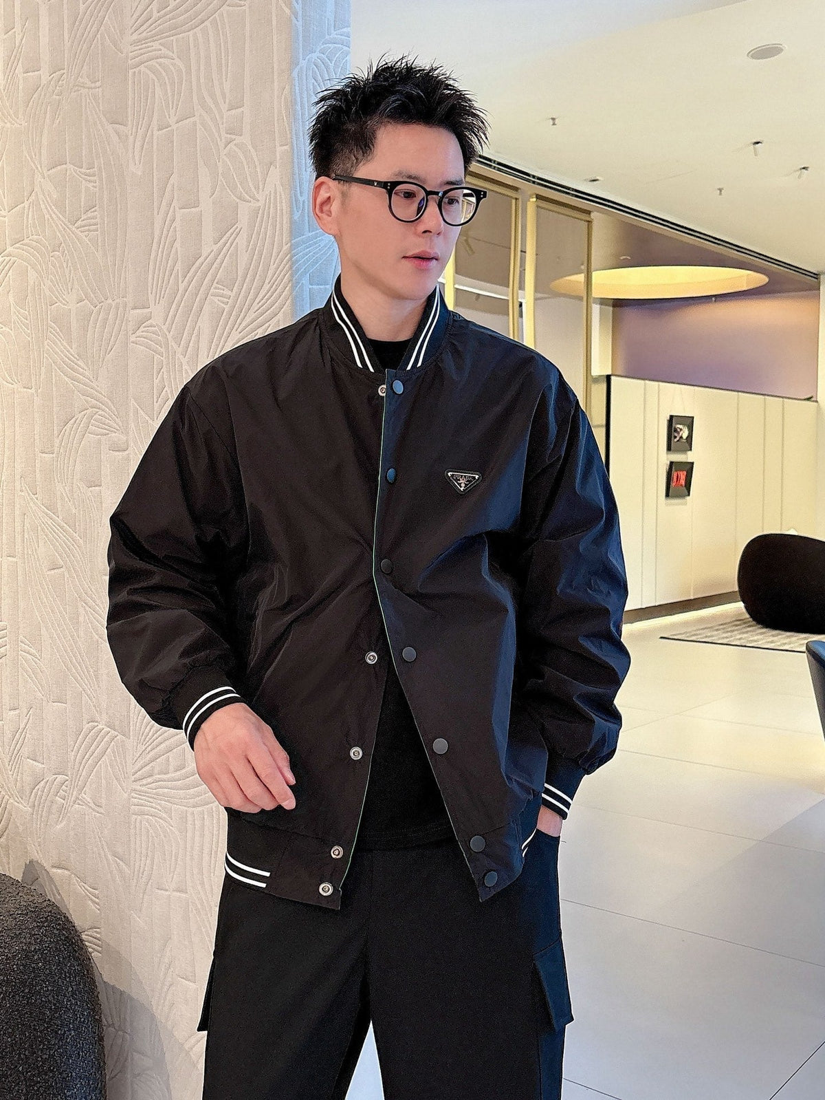 Prada Men’s Reversible Bomber Jacket Re-Nylon Cotton Fleece