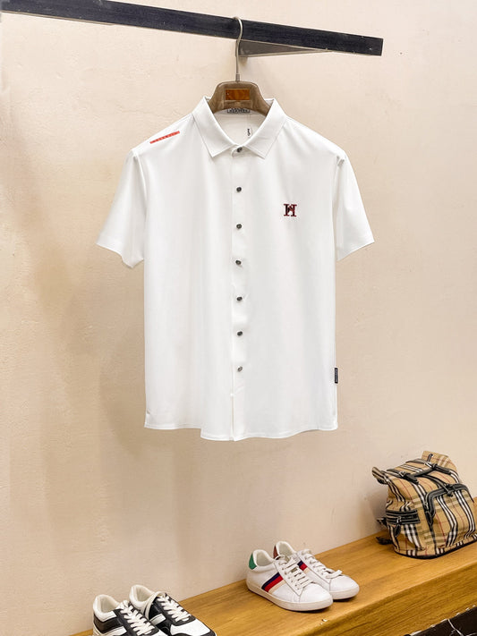 HM Men Short-Sleeve Polo Shirt White Silk