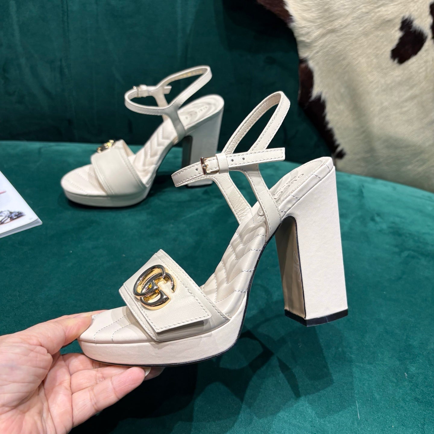 GG Platform Sandals With The Double G White Leather 741238