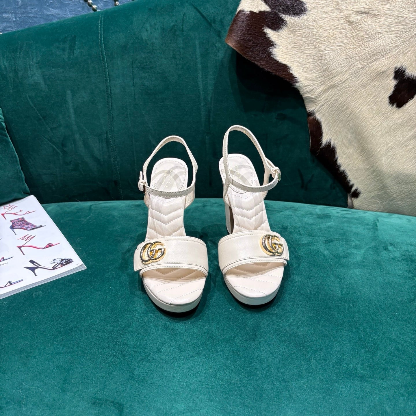 GG Platform Sandals With The Double G White Leather 741238