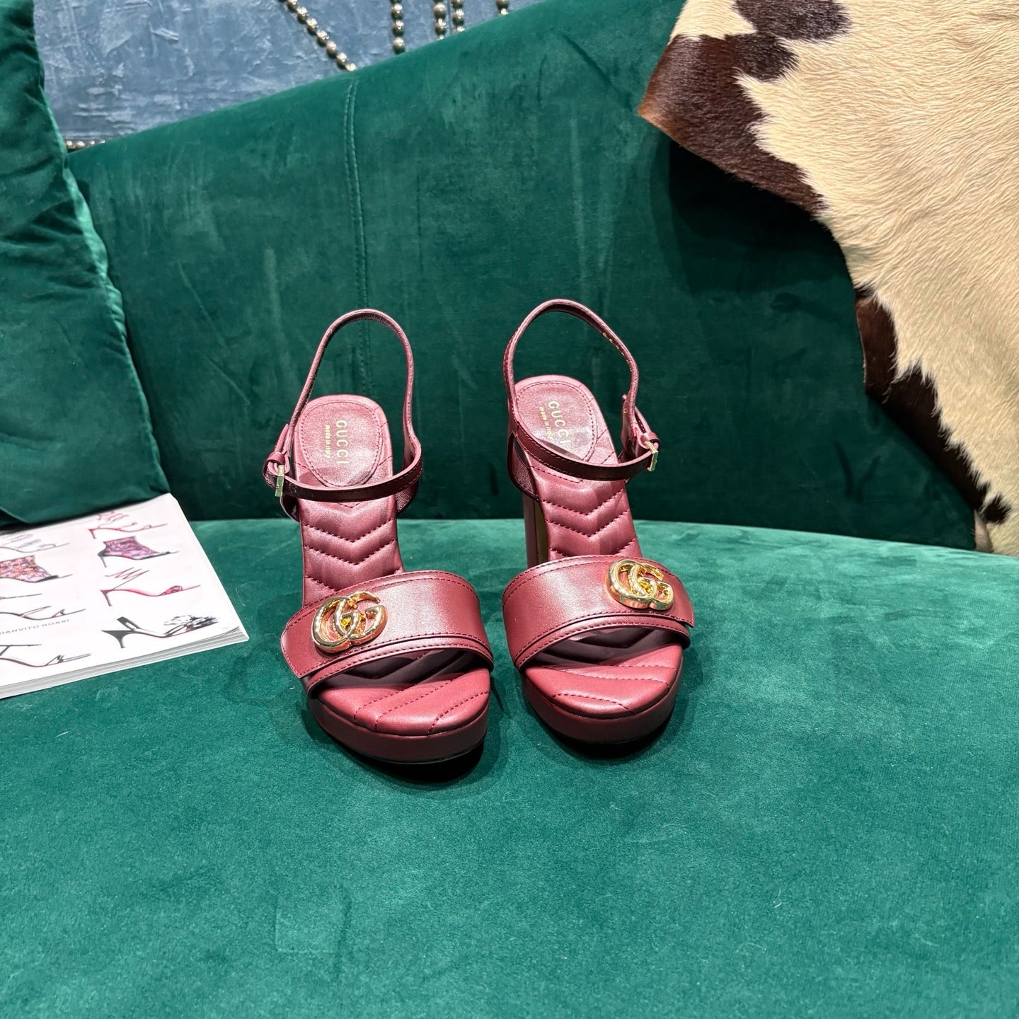 GG Platform Sandals With The Double G Burgundy Leather 741239