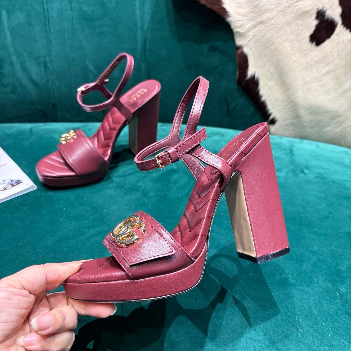 GG Platform Sandals With The Double G Burgundy Leather 741239