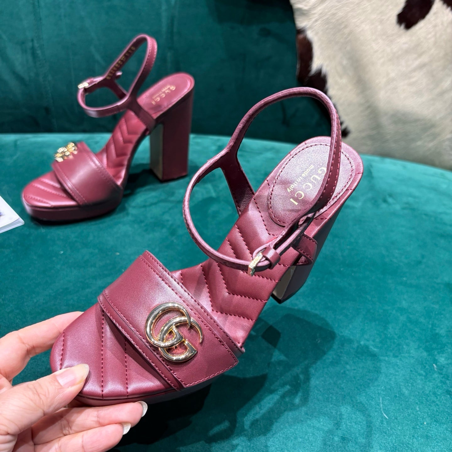 GG Platform Sandals With The Double G Burgundy Leather 741239
