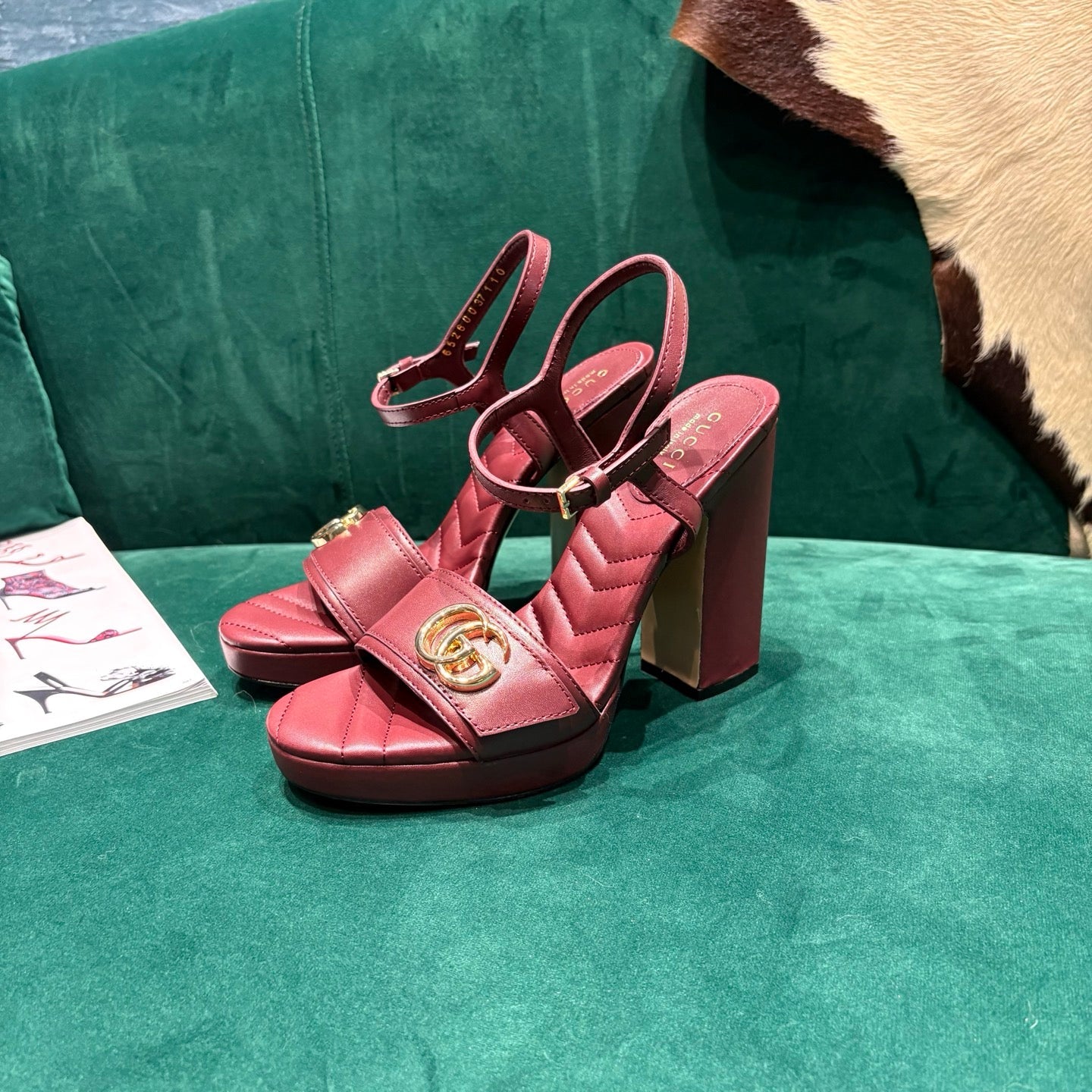 GG Platform Sandals With The Double G Burgundy Leather 741239