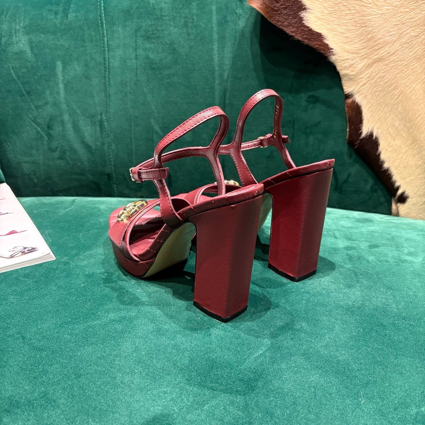 GG Platform Sandals With The Double G Burgundy Leather 741239