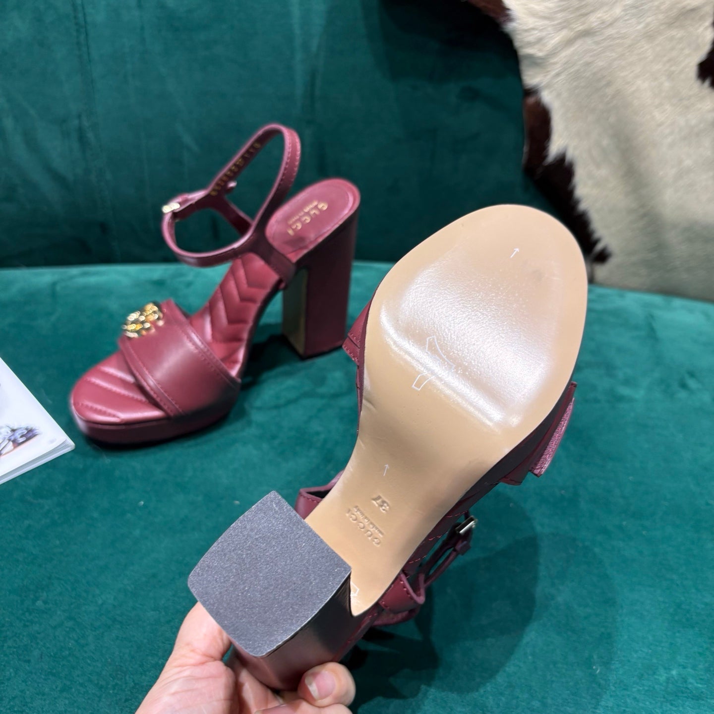 GG Platform Sandals With The Double G Burgundy Leather 741239