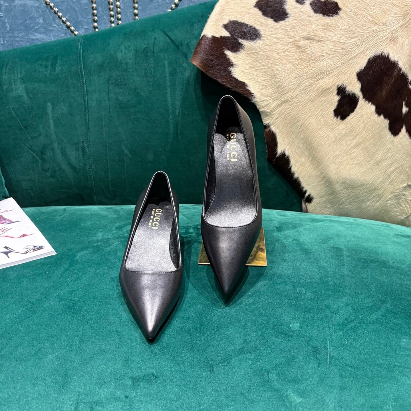 GG Pointed-Toe Slingback Black Leather 741256