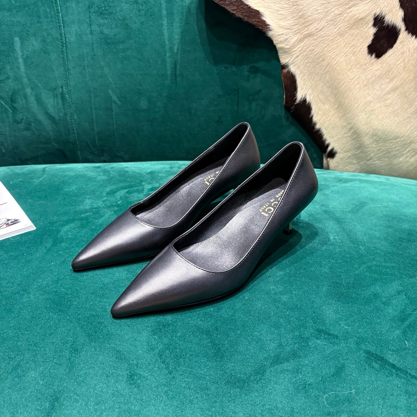 GG Pointed-Toe Slingback Black Leather 741256