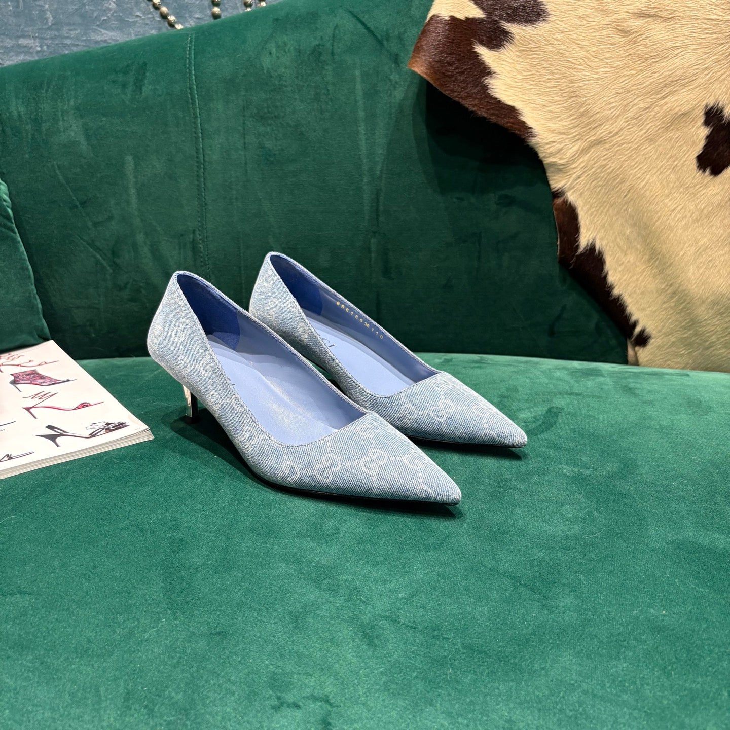 GG Pointed-Toe Slingback Light Blue Canvas 741264