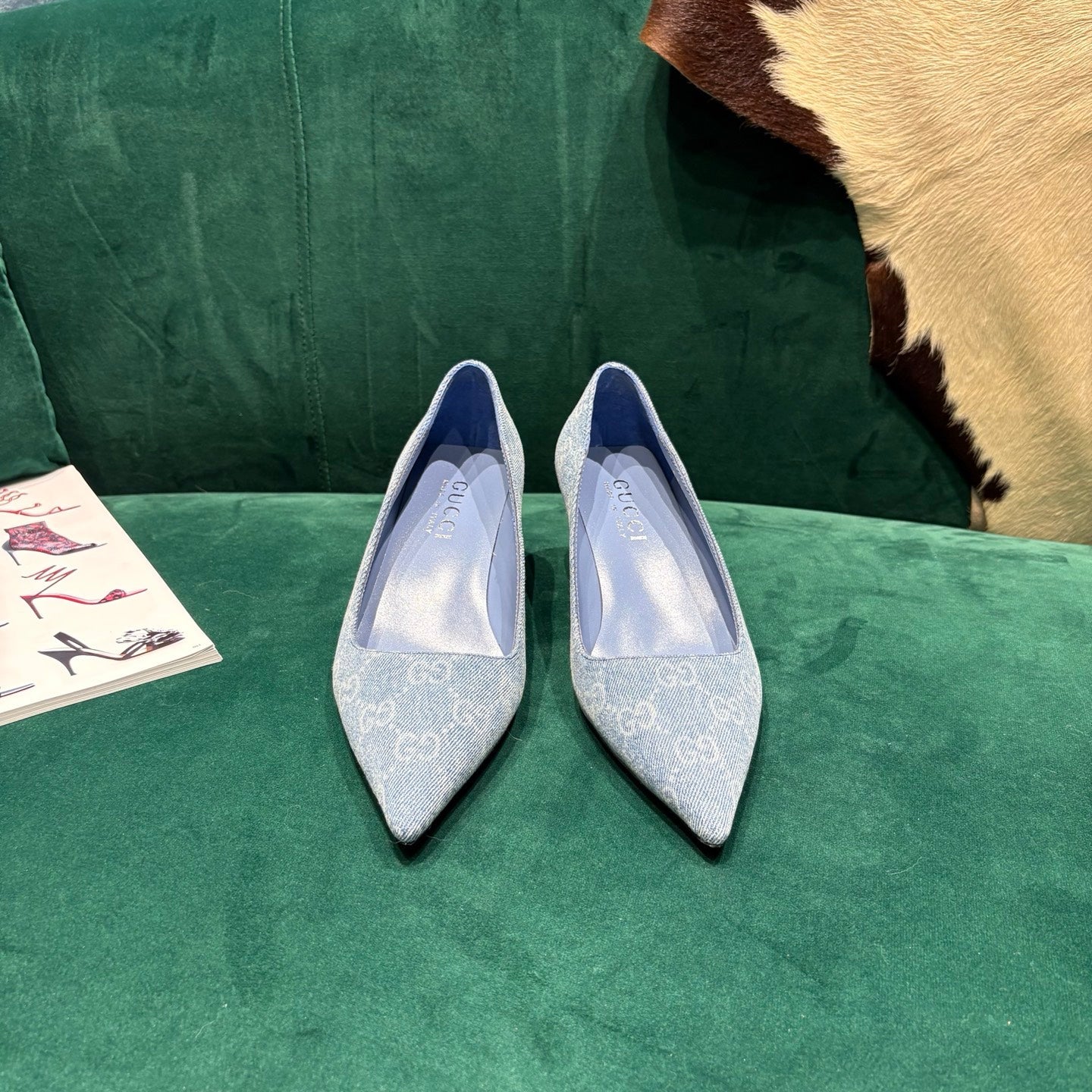 GG Pointed-Toe Slingback Light Blue Canvas 741264