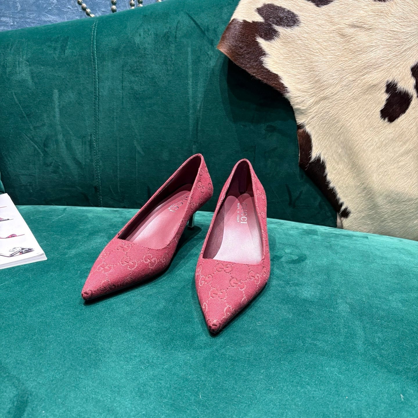 GG Pointed-Toe Slingback  Red Canvas 741267