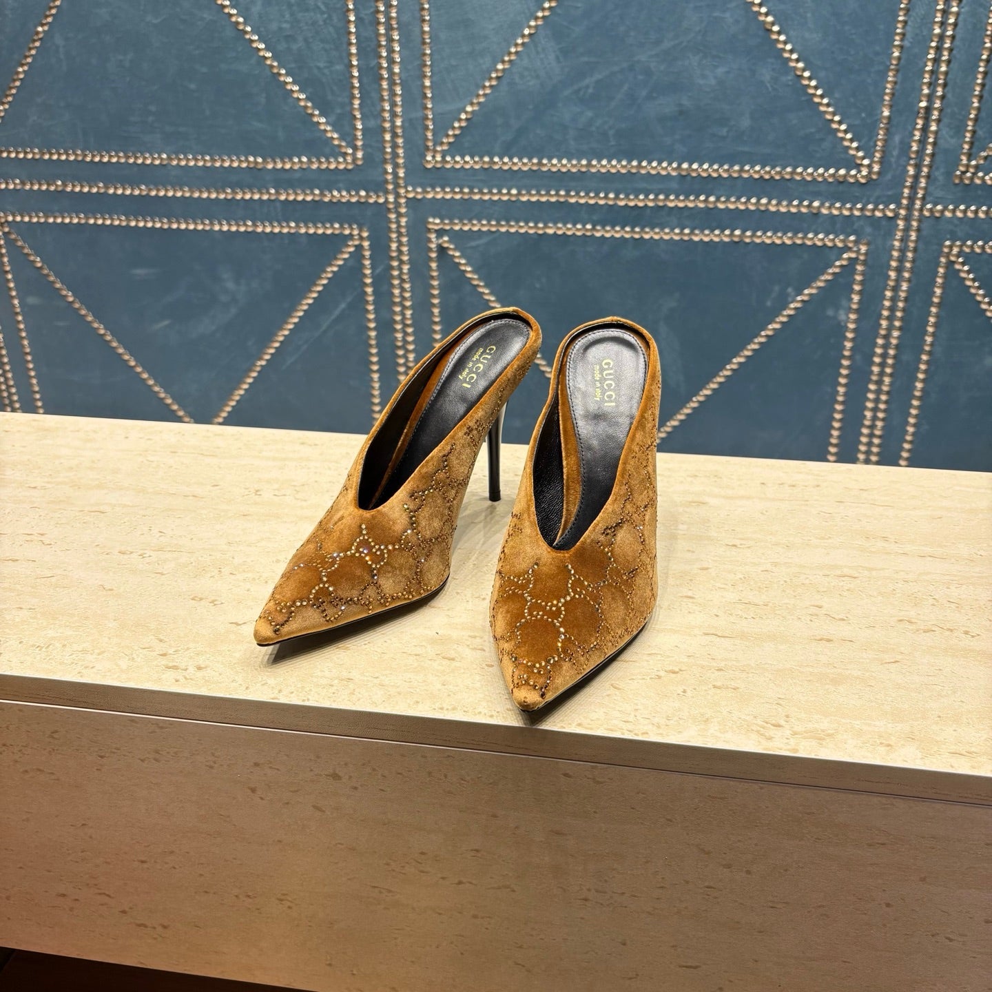 GG High-Heeled Mule 10.5cm Brown Velvet 741289