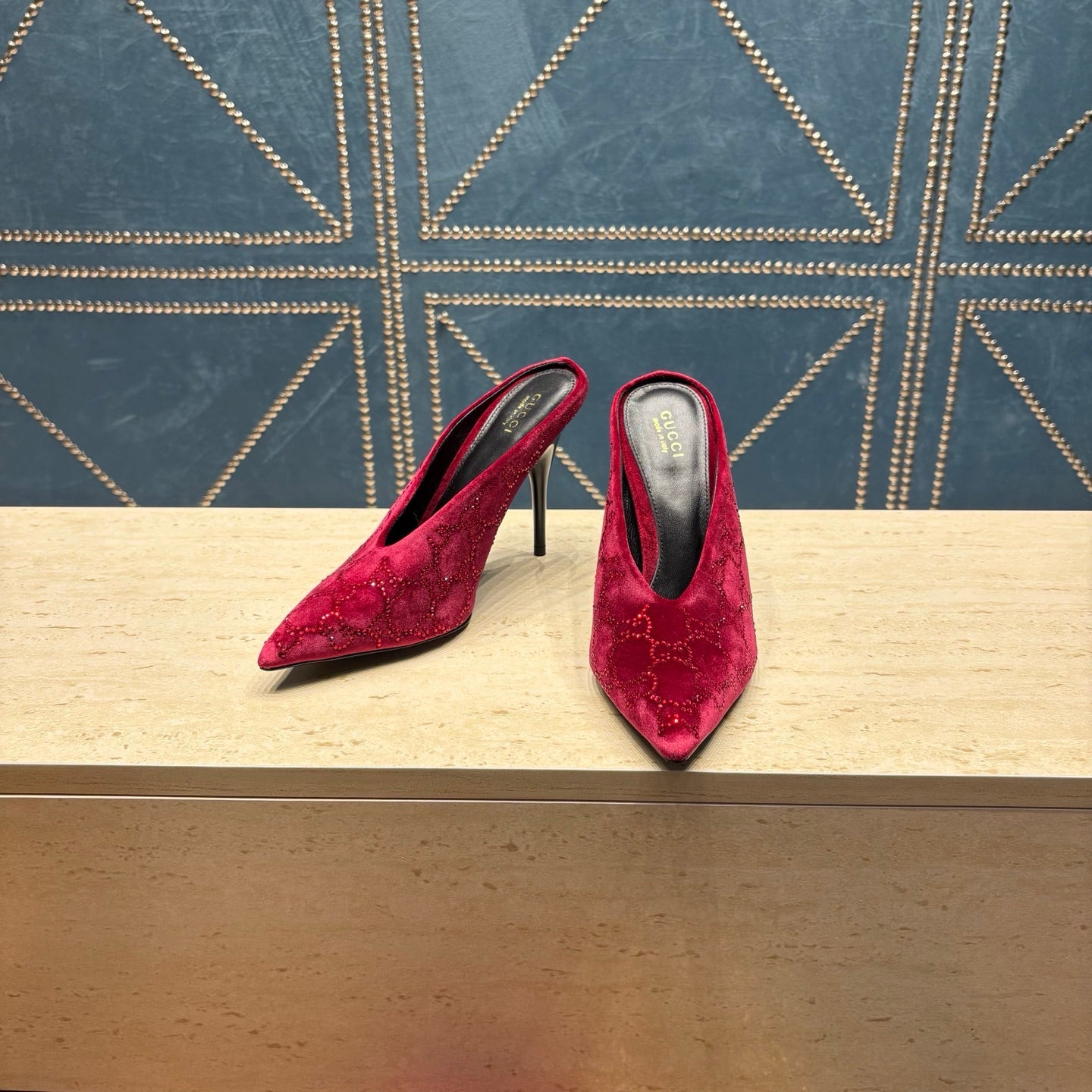 GG High-Heeled Mule 10.5cm Burgundy Velvet 741290