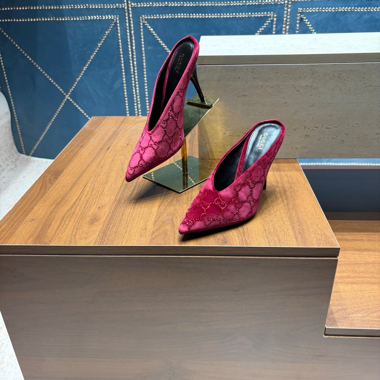 GG High-Heeled Mule 10.5cm Burgundy Velvet 741290