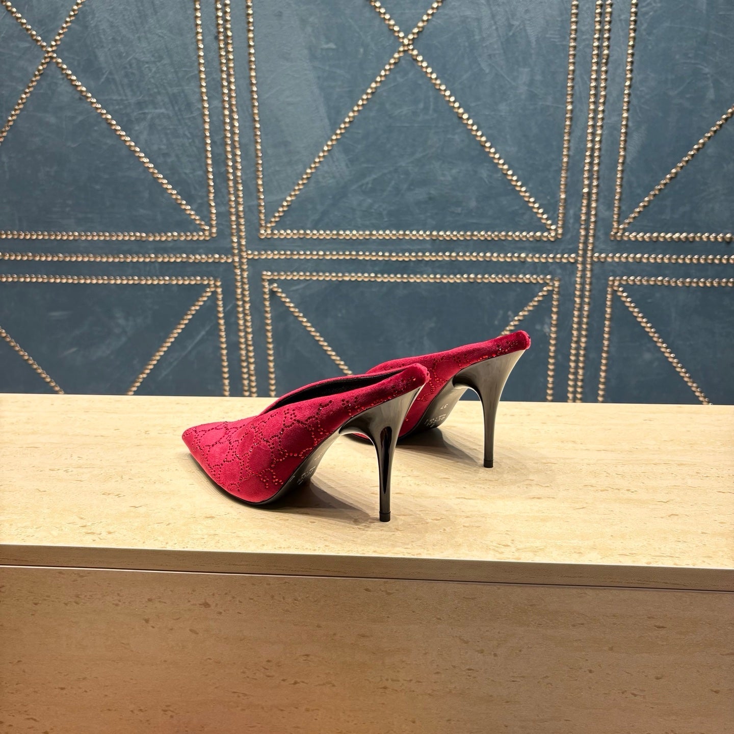 GG High-Heeled Mule 10.5cm Burgundy Velvet 741290