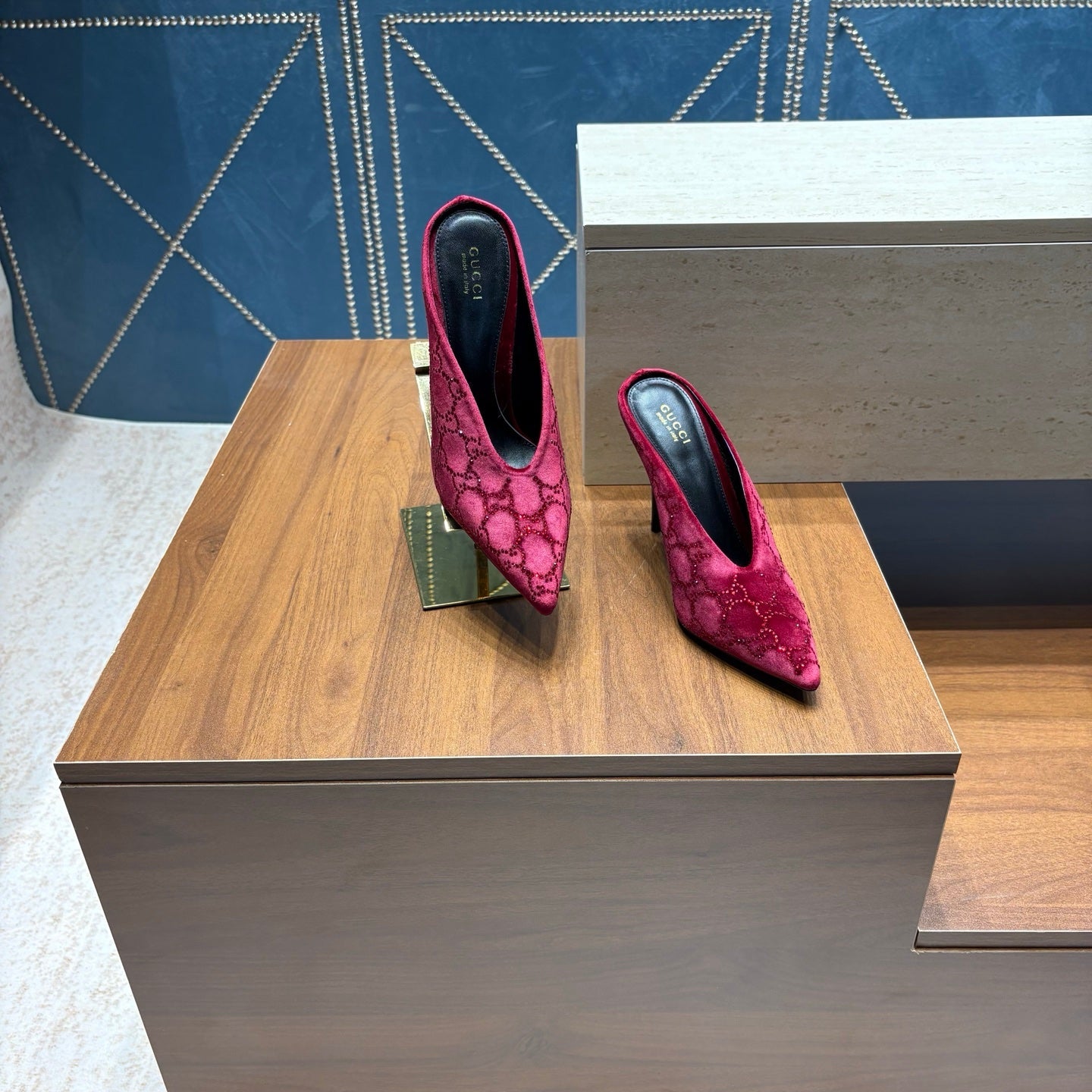 GG High-Heeled Mule 10.5cm Burgundy Velvet 741290