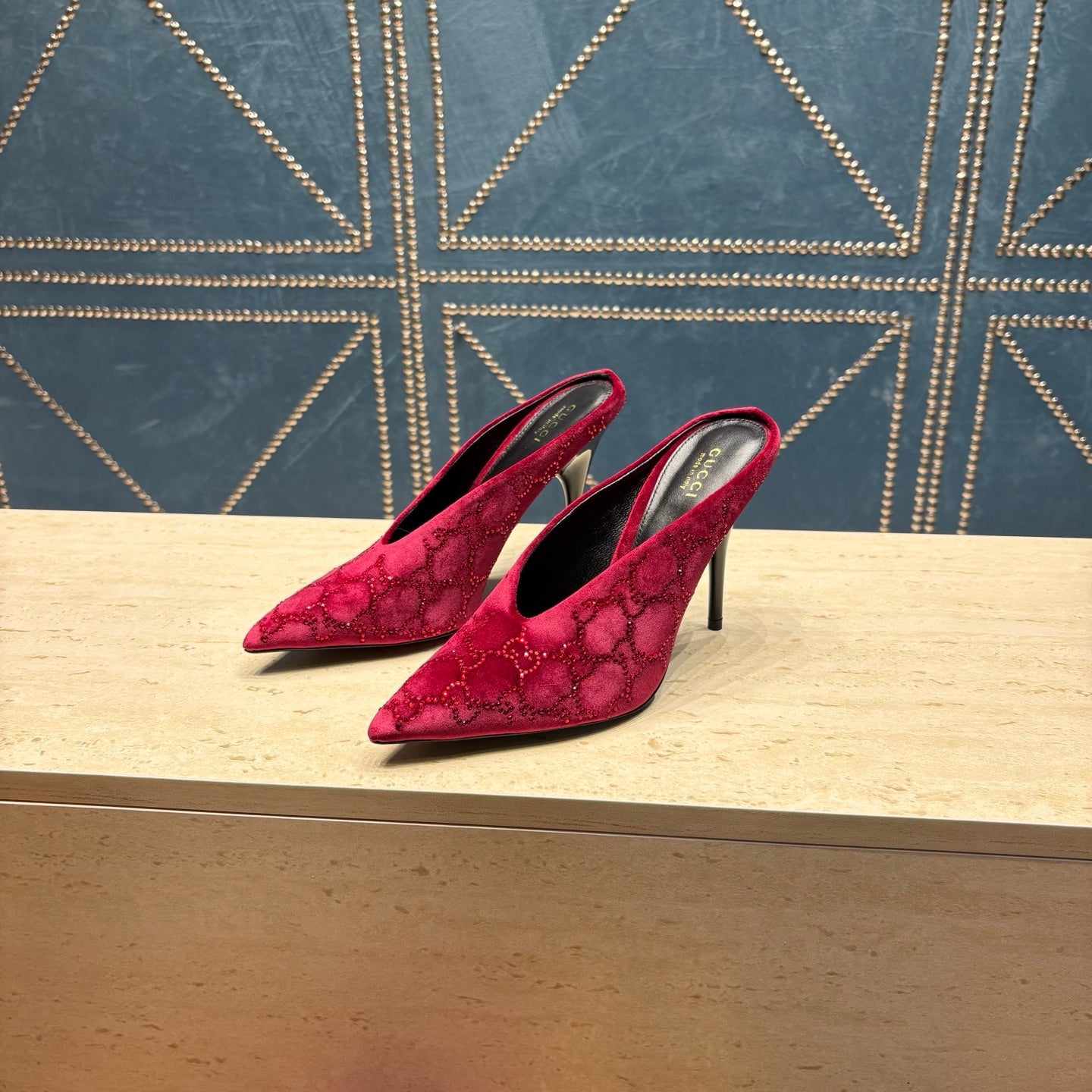 GG High-Heeled Mule 10.5cm Burgundy Velvet 741290