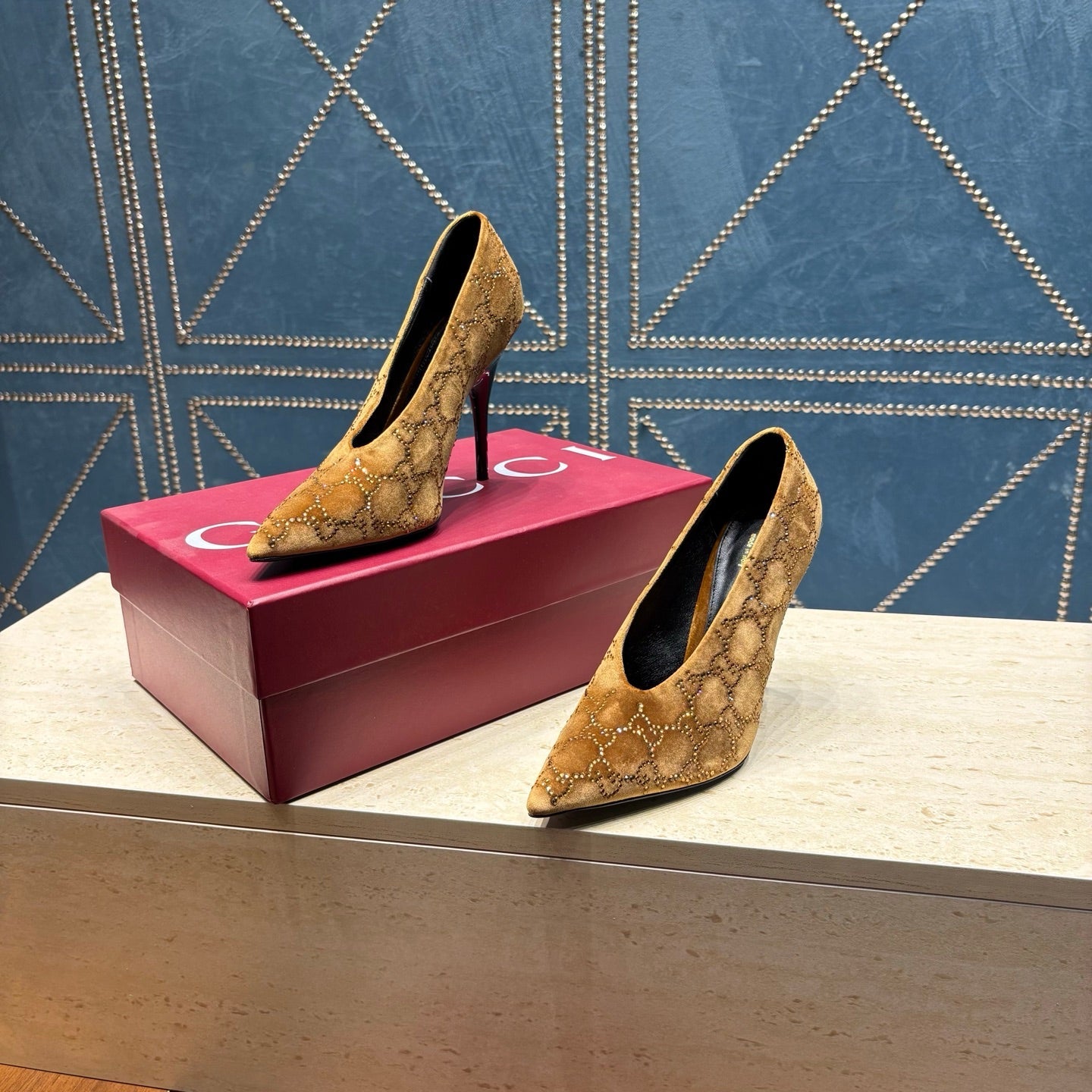 GG High-Heeled Pump 10.5cm Brown Velvet 741293