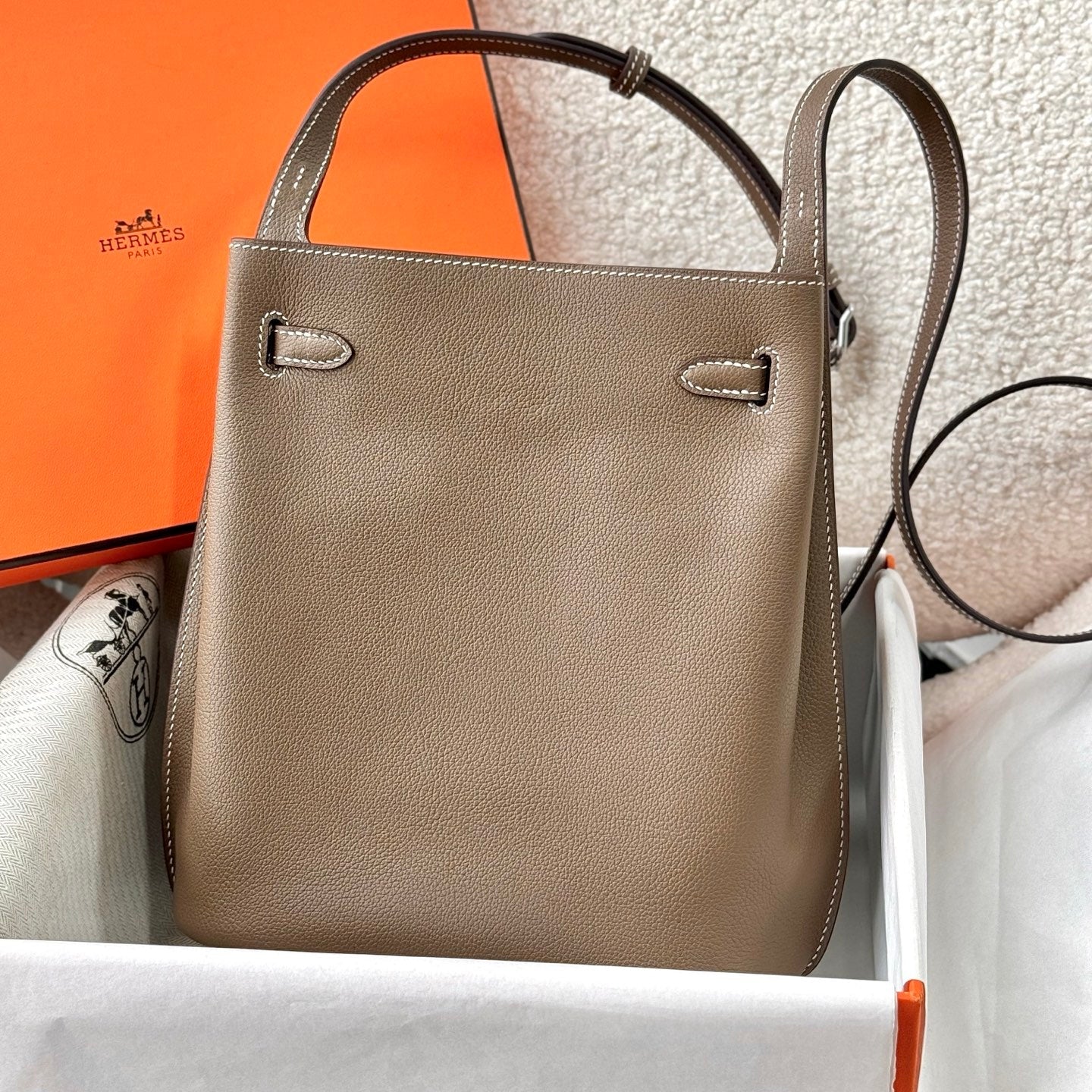 HM So Kelly Shoulder Bag 22cm Taupe Cowhide 284538