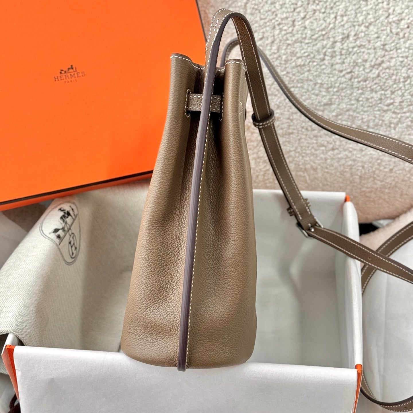 HM So Kelly Shoulder Bag 22cm Taupe Cowhide 284538