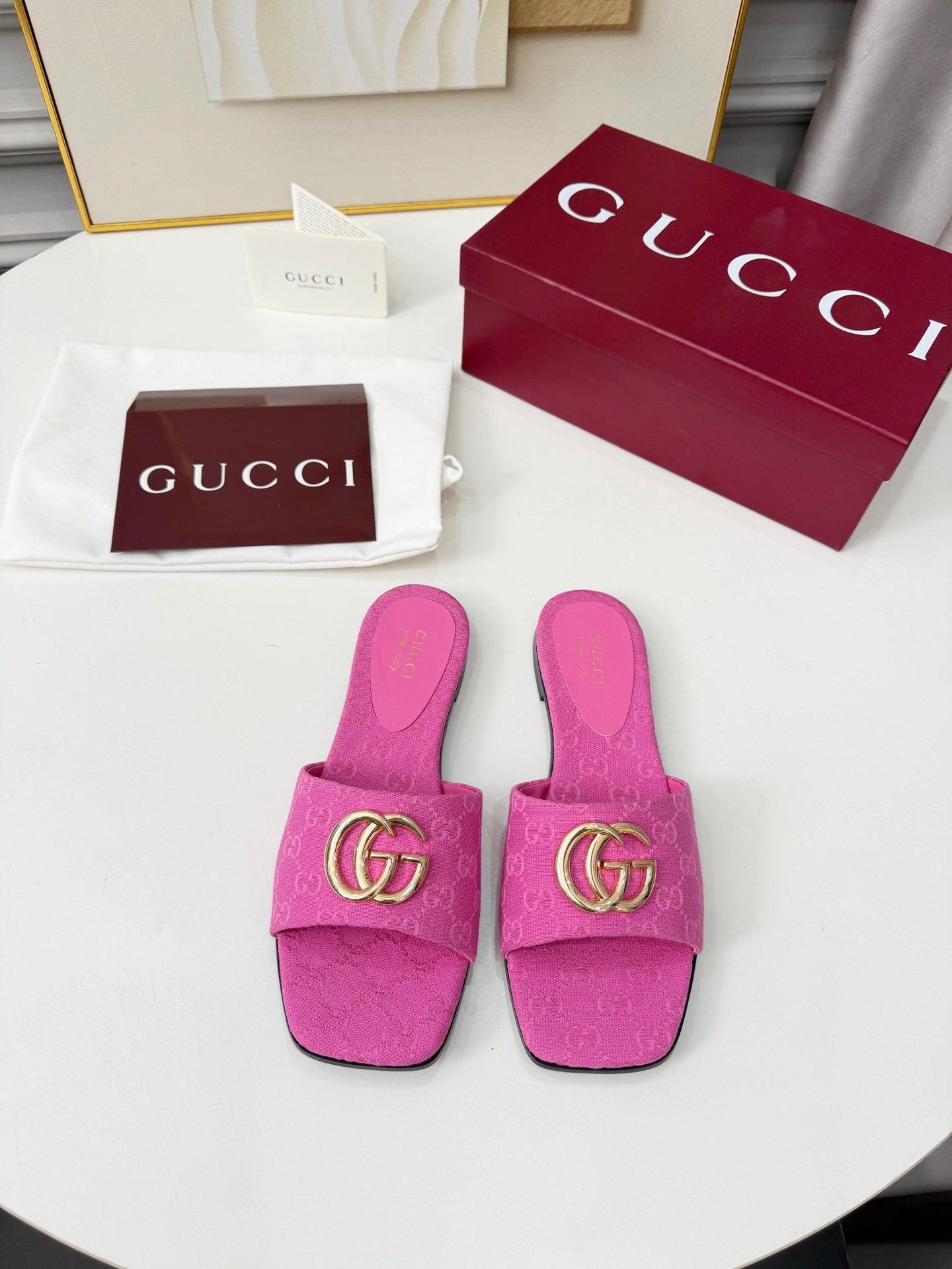 GG 2026 Early Spring Mule Hot Pink Canvas Sheepskin 688515
