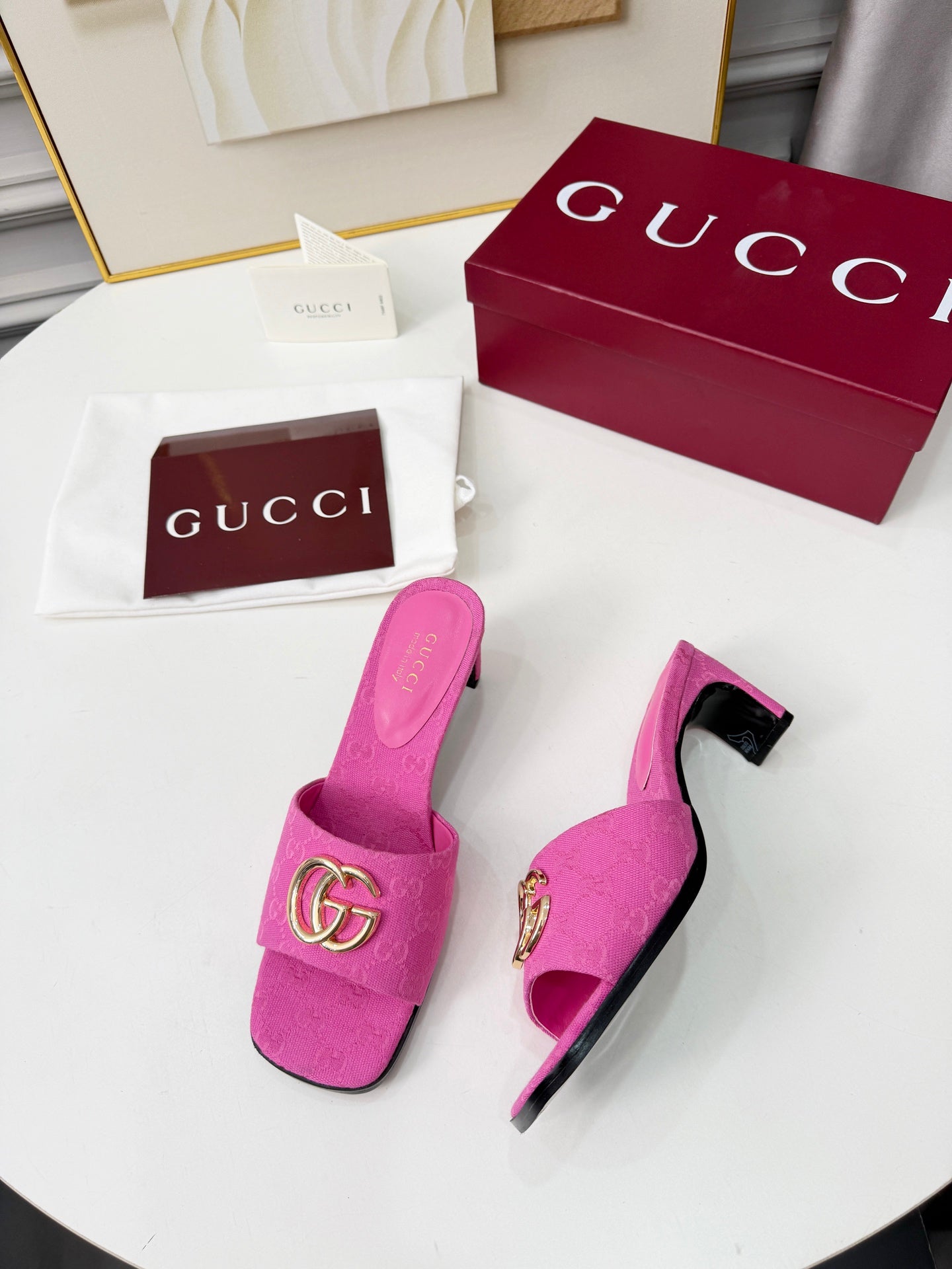 GG 2026 Early Spring Sandals Hot Pink Canvas Sheepskin 688524
