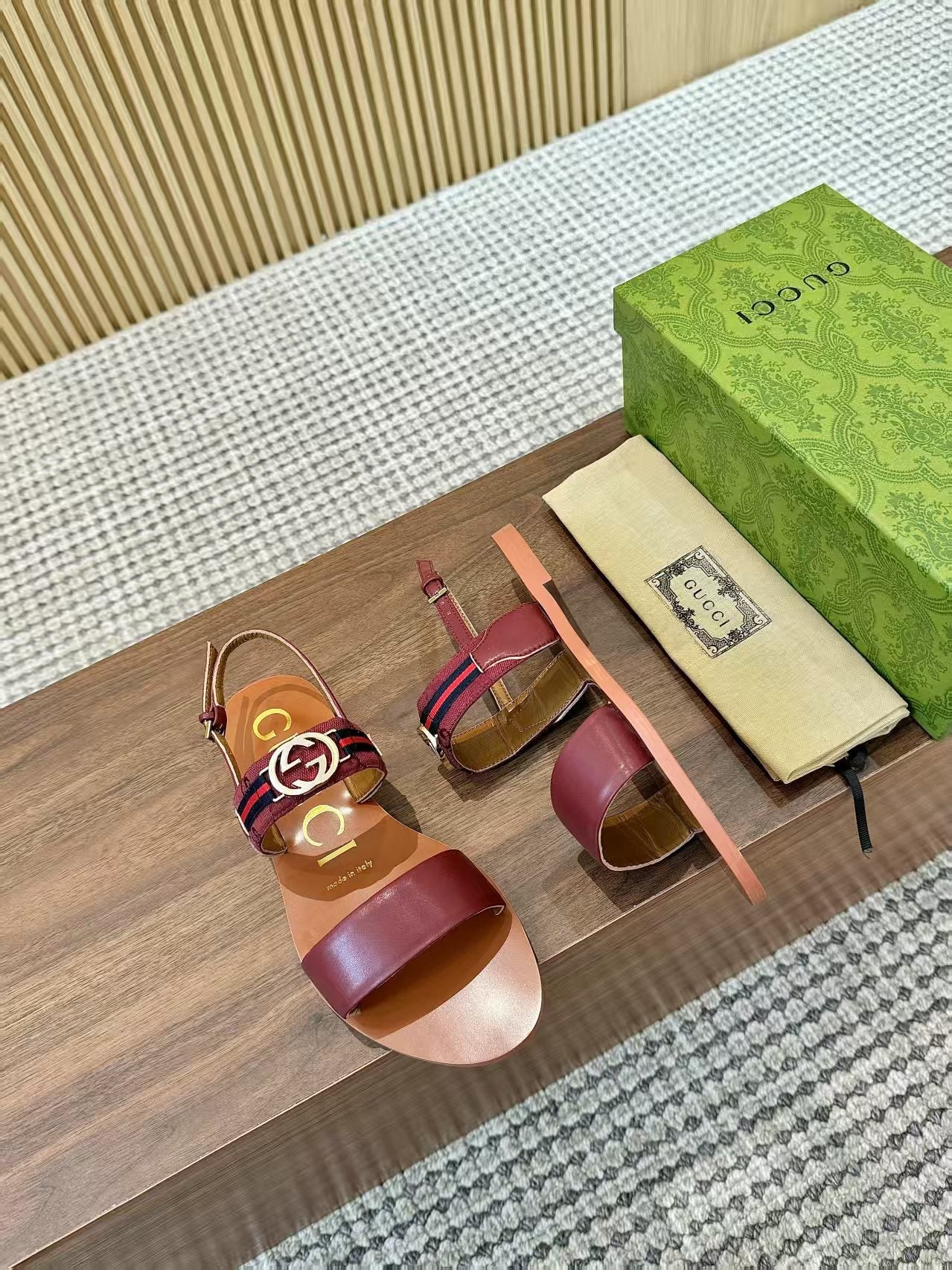 GG Interlocking Sandal Burgundy Brown Canvas & Leather 864289