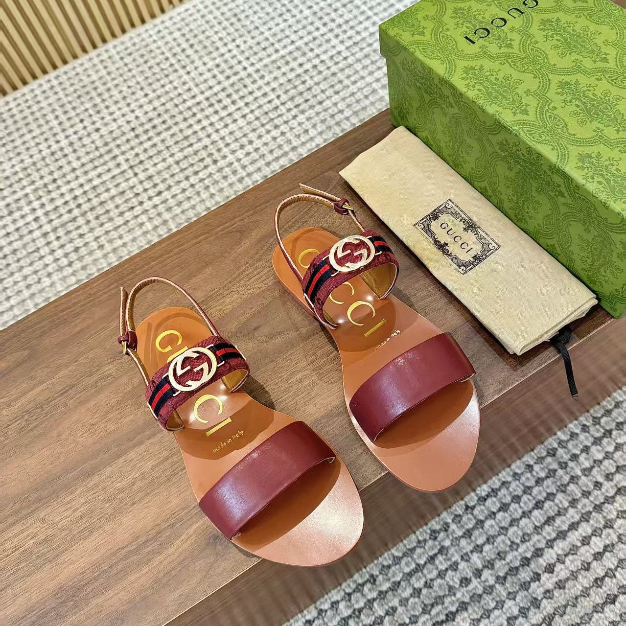GG Interlocking Sandal Burgundy Brown Canvas & Leather 864289