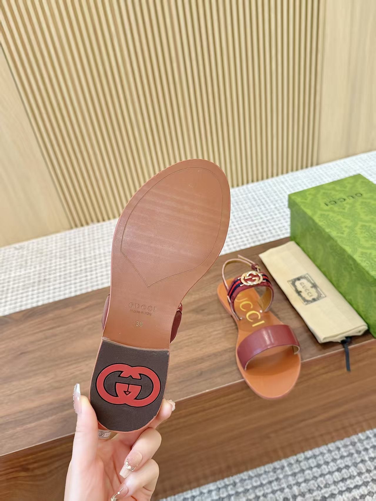 GG Interlocking Sandal Burgundy Brown Canvas & Leather 864289