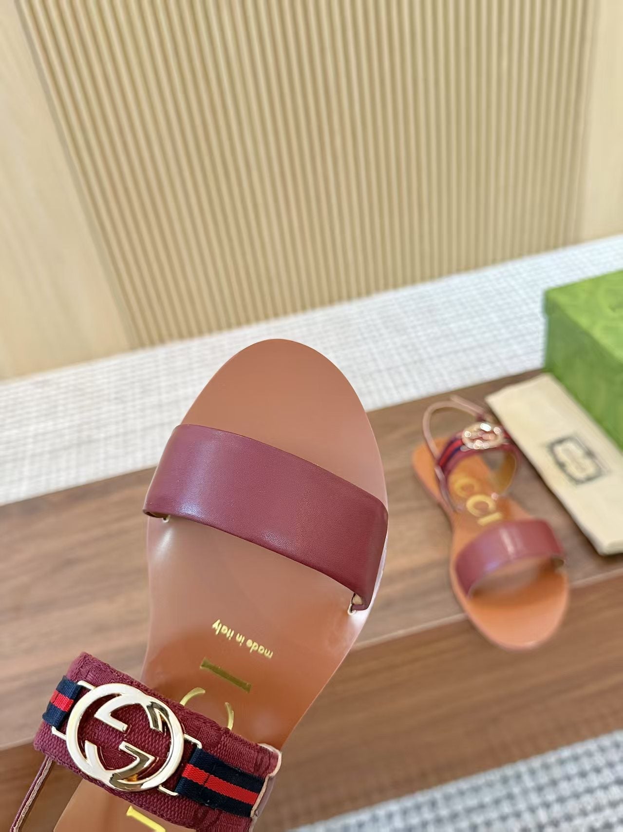 GG Interlocking Sandal Burgundy Brown Canvas & Leather 864289