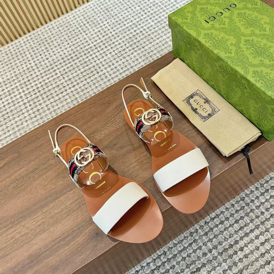 GG Interlocking Sandal White Brown Canvas & Leather 864290